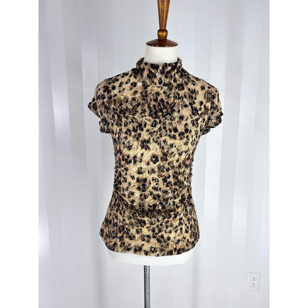 NEW DIRECTIONS Women’s Animal Print Sheer Top Sz SP